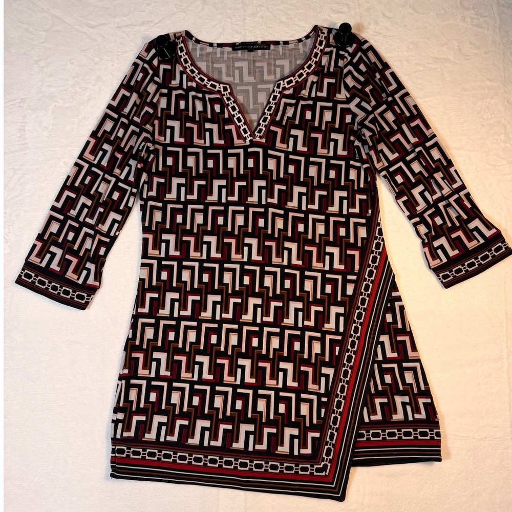 White House Black Market Geometric Print Tunic Top Multi Color Faux Wrap Size M